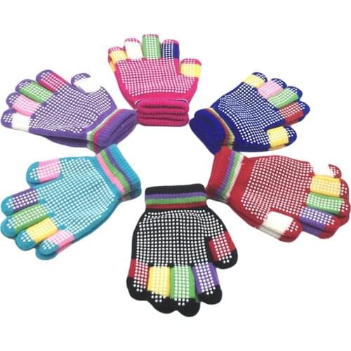 Children Winter Gloves Multicolor Knit Woven Gloves with Anti-Slip Adhesive Dispense for Little Boys Girls 5-8 Years