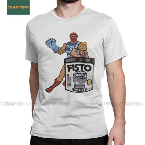 FISTO Lube Original Formula He-Man Masters Of The Universe T-Shirt Men Cotton T Shirt Skeletor Tops 80s She-Ra Short Sleeve Tees