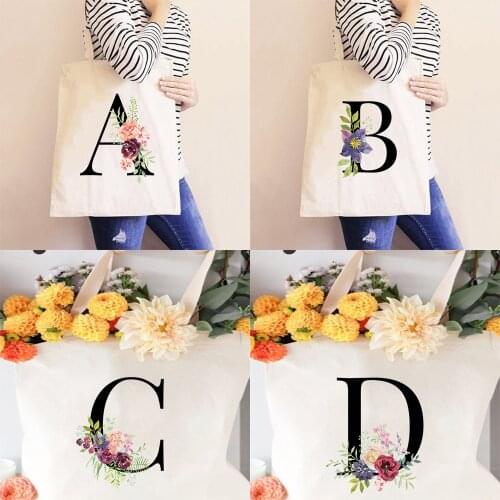 Flowers Alphabet Printing Shoulder Bags Girl Fashion Canvas Shopping Bags Travel Casual HandBags Harajuku Reusable Storage Bag