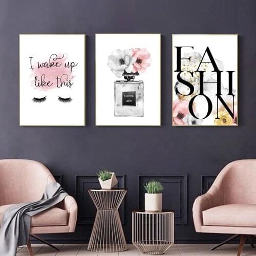 Make Up Canvas Wall Art Perfume Bottle Posters And Prints Lipstick Peony Abstract Painting Fashion Wall Pictures For Living Room