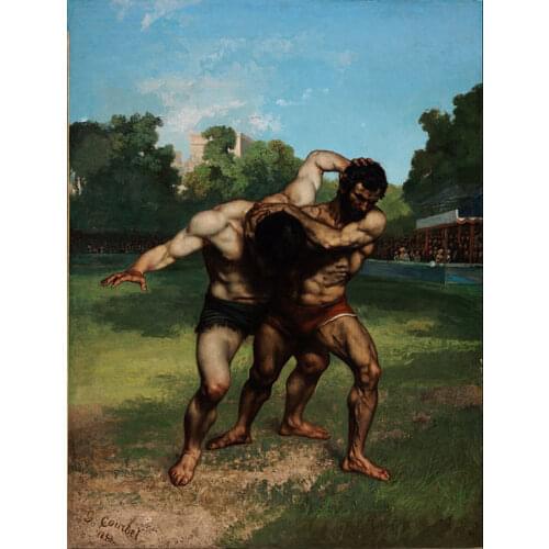 GOOD ART-The Wrestlers -ROOM TOP NUDE MAN print art painting-male MEN Gustave Courbet copy print painting body ART ON CANVAS
