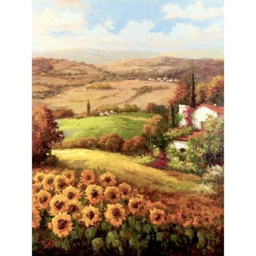 Art Gift flower oil paintings landscapes field Countryside hand-painted beautiful village artwork picture for wall decor
