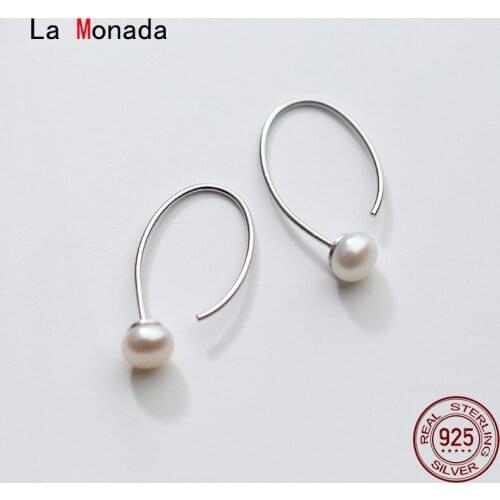 La monada Synthetic Pearl Women Earrings Hoop 925 Silver Original Korean Geometric Earrings Female Jewelry Silver 925 Real Hook