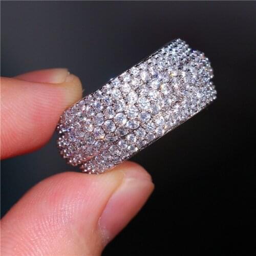 Hot Sale Seven Rows of Silver Color Full Crystal Ring for Women Engagement Wedding Party Rings Jewelry Female Hand Accessories