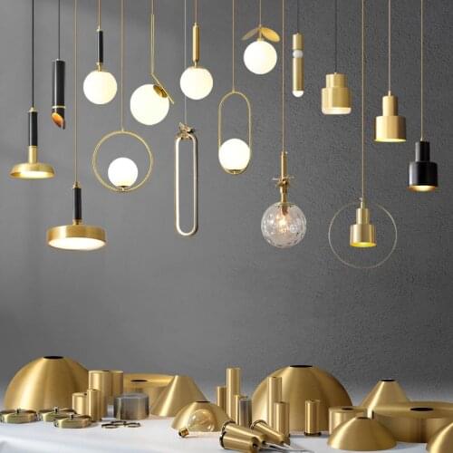 All-copper Single-head Chandelier Simple Bedside Bedroom Aisle Dining Hall Lamp