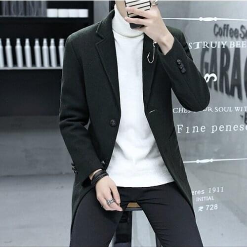 2020 Green Mens Blazer Autumn/Winter Thick Male long Coats Fashion Tweed Mens Jacket Korean Style all-match Blazers for Men