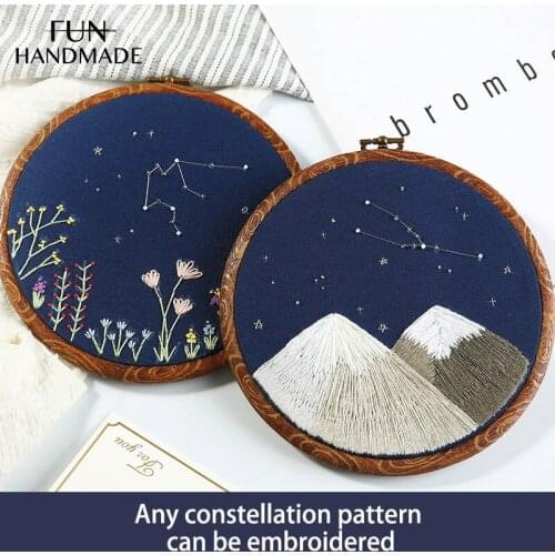 DIY Signs Of The Zodiac Embroidery Kit Flowers Plants Pattern With Hoop Cross Stitch Home Decor Gift