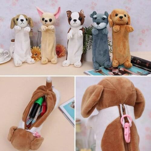 1PCS Hot Cartoon Plush Dog Stationery Pencil Case Animal Pen Bag For Travel Toiletry Makeup Bag Purse Pouch Zipper Storage Bags