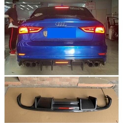 High quality Carbon Fiber Rear Trunk Lip Bumper Diffuser Protector Cover Fits For Audi A3 S3 Sline 2017 2018 2019 2020 Wiht Lamp