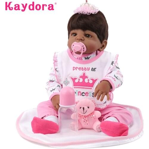 Full silicone Reborn baby Doll Lovely lol Latest New Lifelike 22 inch Girl Bathe Play Toy African Kid Boneca xmas Birthday gifts