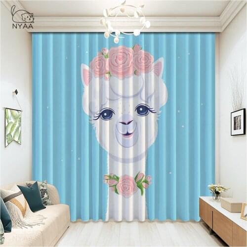 Multicolored Alpacas ChildrenS Curtains Salon Decor Curtains For Kitchen Short Door Beads Bedroom Curtain Set Micro Shading