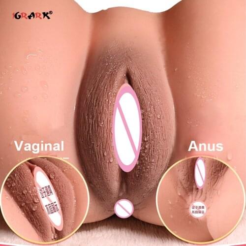Realistic 3D Big Ass Male Masturbator Sucking Cup Artifical Double Channel Women Vagina Pussy Anal Adult Sex Toys Doll for Men