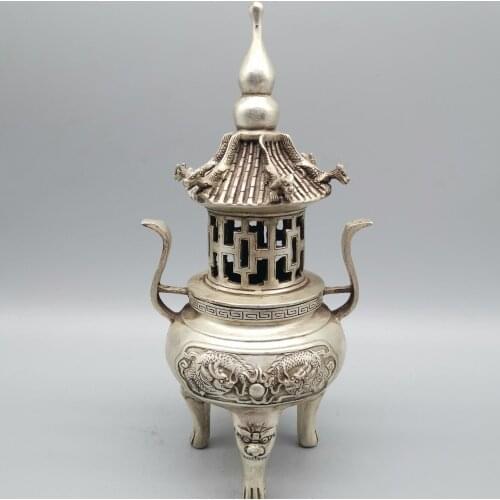 Collect China Fine Workmanship Cupronickel Auspicious Dragon Censer Sculpture Metal Crafts Decoration#6