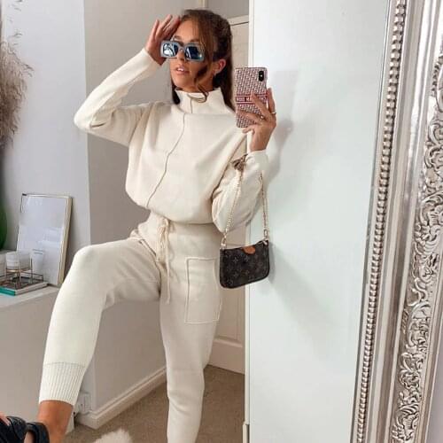 Autumn Winter Women Running Sets Solid Color Tracksuits Workout Clothes High Collar Sweatshirts Lace-up Joggers Pants Female Set