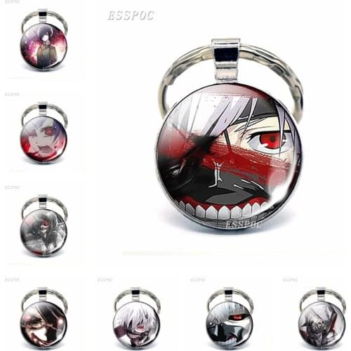 Tokyo Ghoul Kaneki Ken Metal Keychains Keyring Glass Cabochon Anime Pendant Key Chains Rings Cosplay Gifts