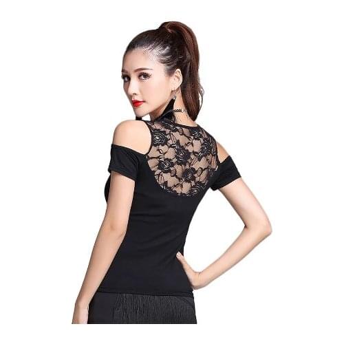 New Latin Dance Tops For Women/Adult M/L/XL/XXL Black Lace Shirt Latin Salsa Standard Ballroom Dance Stage Top