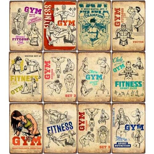 Gym Sign Metal Poster Fitness Vintage Plaque Work Out Wall Decorative Man Cave Pub Bar Retro Plate Home Decor 20x30cm