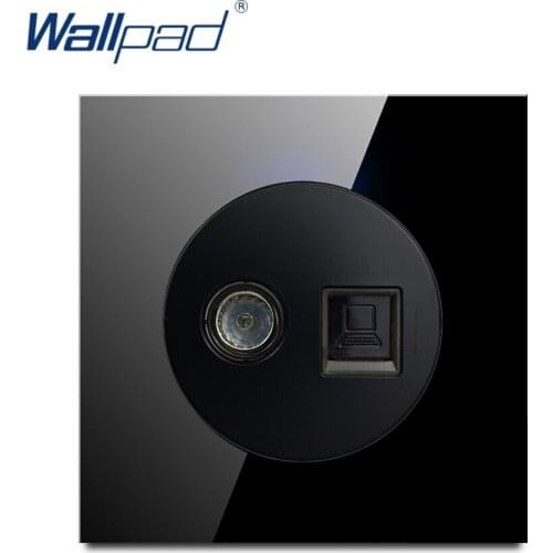 Wallpad 2019 New Arrival TV + Data Socket Ethernet RJ45 CAT6 Outlet Wall Light Switch Black Crystal Glass Panel