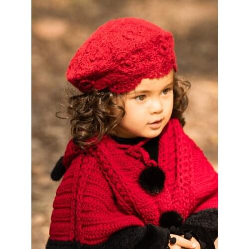 X028 Kids Knitting Hats Handmade Crocheted Cute Childrens Beret Caps Girls British Octagonal Knitted Woolen Cap Adjustable