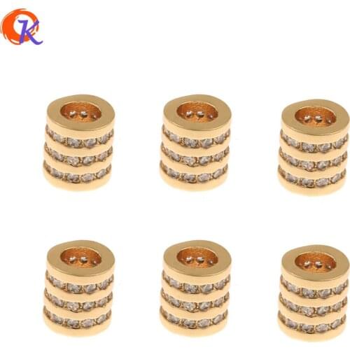 Cordial Design 20Pcs 6*7MM Jewelry Accessories/DIY Part/Hand Made/Genuine Gold Plating/Cylinder Shape/Earring Findings/CZ Charms