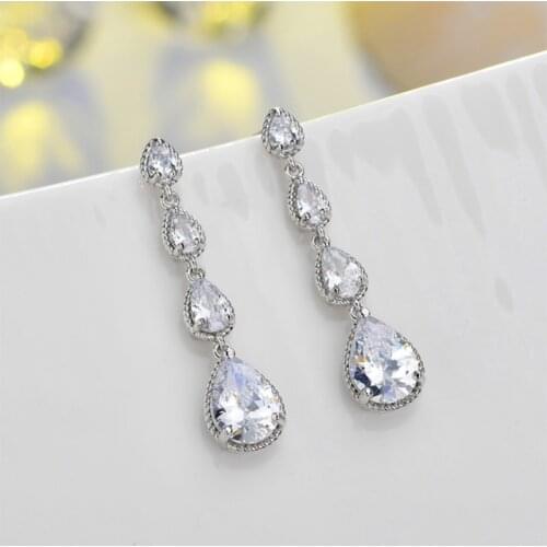 ZAKOL Luxury AAA Water Drop Cubic Zirconia Long Dangle Earrings Noble Blue CZ Stone Dinner Earring Wedding Jewelry ZE11