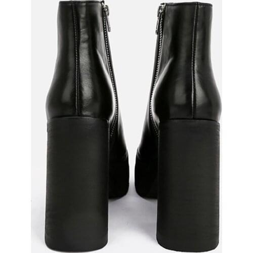 MUMANI Woman‘s Ankle Boots Black Genuine Leather Round Toe Zipper 12cm High Heels Footwear Elegant Handmade Platform Shoes