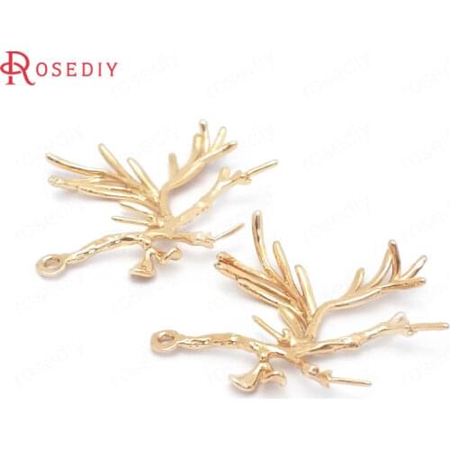 39727)10PCS 29x34MM 24K Champagne Gold Color Brass Tree Branch Charms Pendants Jewelry Making Supplies Diy Findings Accessories