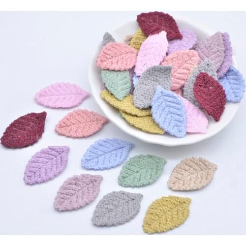 100Pcs 18*27mm Woolen Leaf Padded Flower Appliques for Childrens Crafts Headwear Accessories DIY Hair Clips Earing Decoration