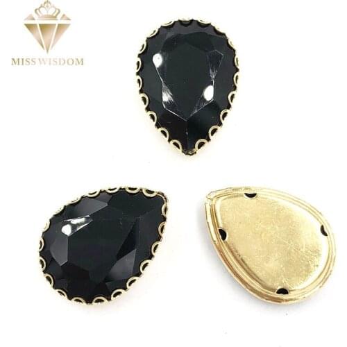 10X14/13x18mm black water drop glass crystal sew on rhinestones gold bottom lacy shape claws 20pcs/pack Diy clothing accessories