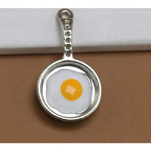 2pcs 32X17mm Frying Pan Egg Charms Antique silver Color Tone 3D So Adorable Jewelry Findings DIY Handmade Making Supplies
