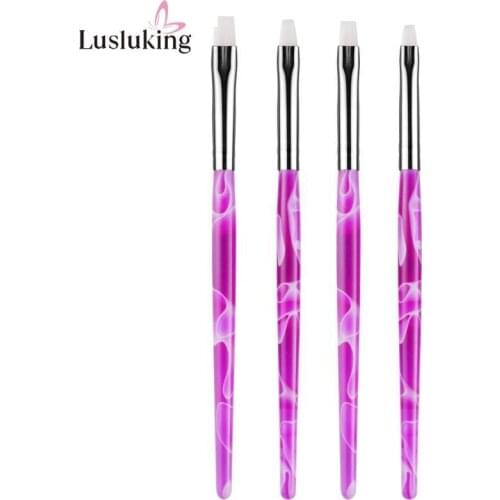 4Pcs Flat Builder Acrylic UV Gel Polish Extension Nail Art Pen Brushes Drawing Painting Tips Purple Spiral For Manicure DIY Tool