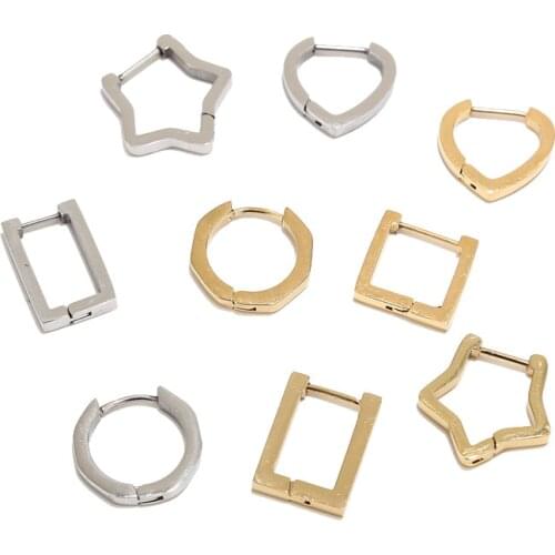 6pcs Gold Plated 316L Stainless Steel Round Star Heart Rectangle Square Earring Charm Earrings Stud For DIY Jewelry Findings