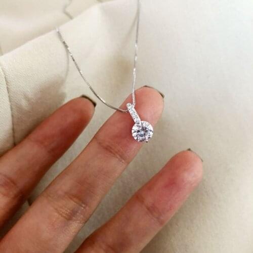 925 Sterling Silver Bright Round Crystal Zirconia Geometric Pendant Necklaces Highlights Women Charm Of Clavicle Trendy Jewelry