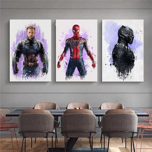 Abstract Watercolor Marvel Superhero Spiderman Iron Man Anime Art Poster Bedroom Decoration Canvas Painting Kids Birthday Gift