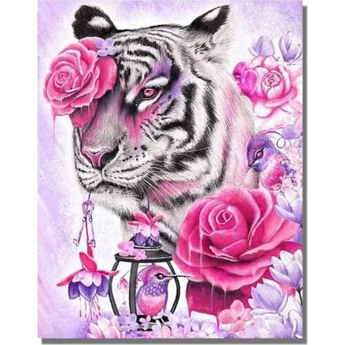 Diy 5D Diamond Painting Rose Flower Tiger Bird Round Diamond Rhinestone Diamond Embroidery Animal Mosaic Set Home Decoration