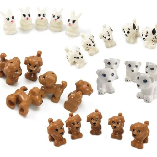 Locking MOC City Rabbit Ooodle Dog White Brown Pets Compatible With Classic Education Building Block Toys Set For City Animals