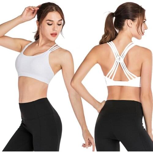 LELINTA Without Trace Plus Chest Pad Full Cup Bra Cross Back Strap Running Exercise Bra Polyester Push Up Fitness Bra