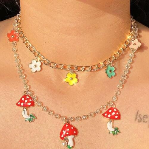 2021 Retro Harajuku Style Clavicle Chain Chokers Femme Bijoux Fashion Geometric Flower Mushroom Pendant Necklace Gift For Women