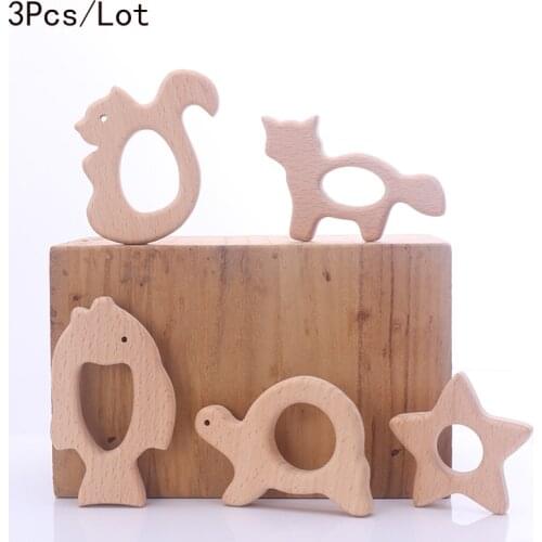 Baby Teether Animal Wood Teether Toys 3Pcs/Lot Cute Animal Camera Hedgehog Food Grade Wooden Pacifier Accesories Wholesale