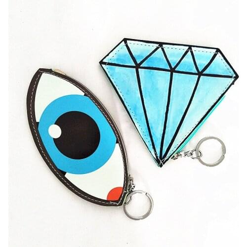 M148 Design Women Purses Cute Lip Diamonds, Eyes Shape PU Leather Coin Purses Card Bag Key Buckle Wallet