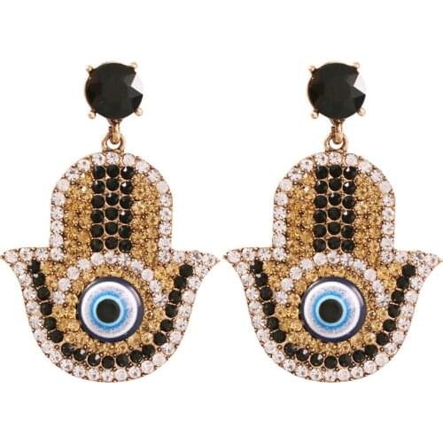 European Exaggerated Big Palm Full Rhinestone Crystal Eye Statement Drop Earrings For Women Fashion Jewelry Dangle Pendientes