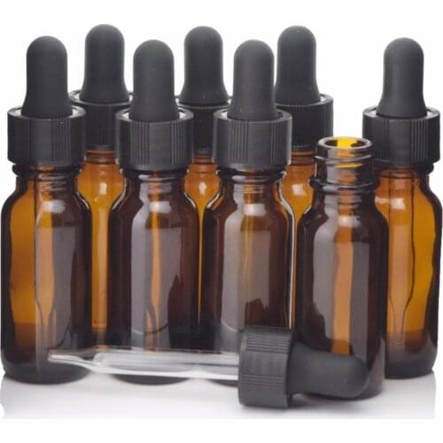 8pcs 15ml Dropper Bottle Empty Refillable Amber Glass Pipette Bottles for Essential Oil Chemistry Lab Chemicals Reagent e Liquid