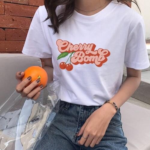 Cartoon Cherry Bomb T-shirt Japanese Aesthetic Unisex Vintage Fashion Graphic Tee Hipster Grunge Kawaii Tumblr Outfiter Tops