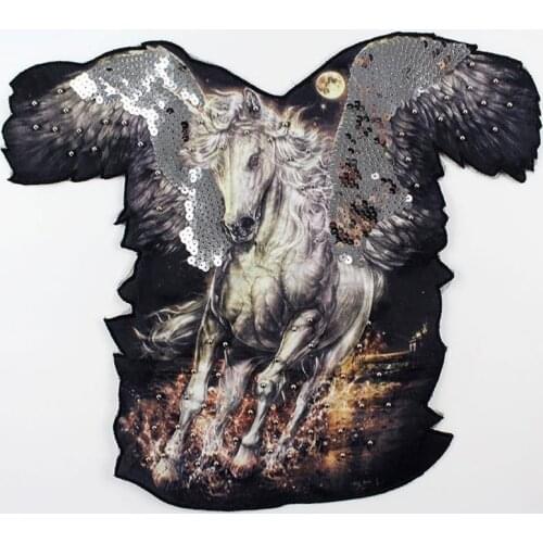 T shirt Women sequins patches for clothing 42cm horse wings beading patch deal with it 3d t shirt mens Christmas gift stickers