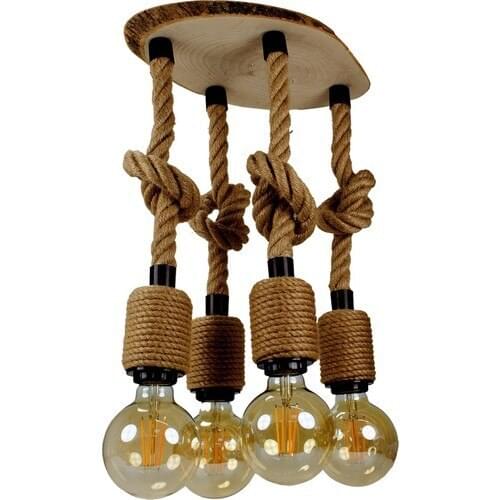 Hobimtek HT-526 Wood Rope Rustic Chandelier 4 Lamp Hand Labor light stylish retro living room living Using the Robin Wood