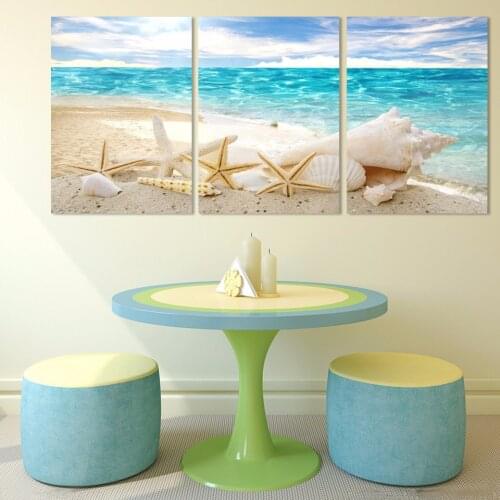 Modern HD Printed Pictures Canvas Painting 3 Panel Sea Beach Shell View Wall Art Home Decoration Frame Poster For Living Room