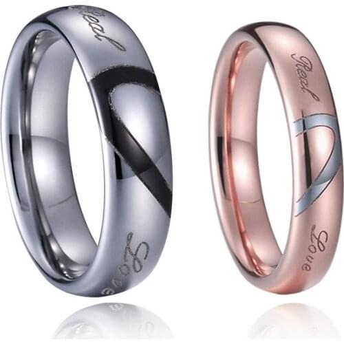 Real LOVE heart Marriage Alliances 100% Tungsten carbide ring his and hers wedding Couple Rings set for men and women