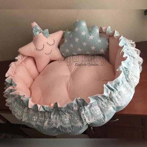 Jaju Baby Green Star Design Baby Play Mat Babynest Play Mat Baby Nest, bedside, baby chaise lounge, portable baby bed, port