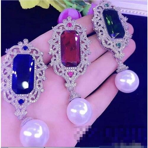 Beautiful CZ micro rectangle connector/pendant Shell pearl necklace