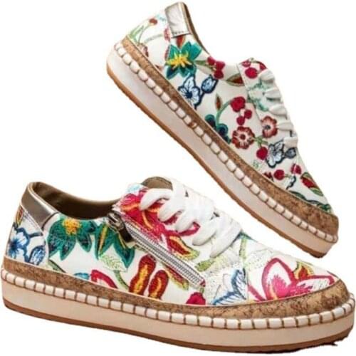 Sneakers Fashion Print Flat Shoes Big Size Lace-up Casual Shoes Women Platform Sports Shoes Vulcanized Shoes Zapatos De Mujer
